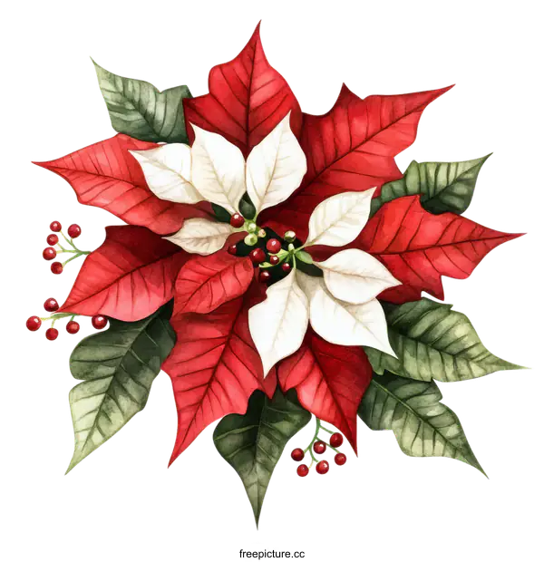 [Transparent Background PNG]Watercolor Poinsettia Floral Design
