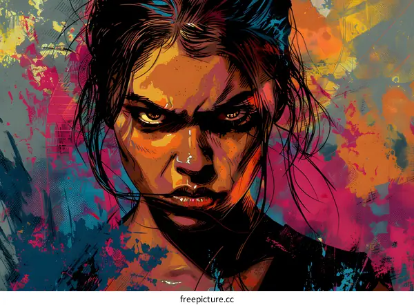 colorful portrait of a determined woman