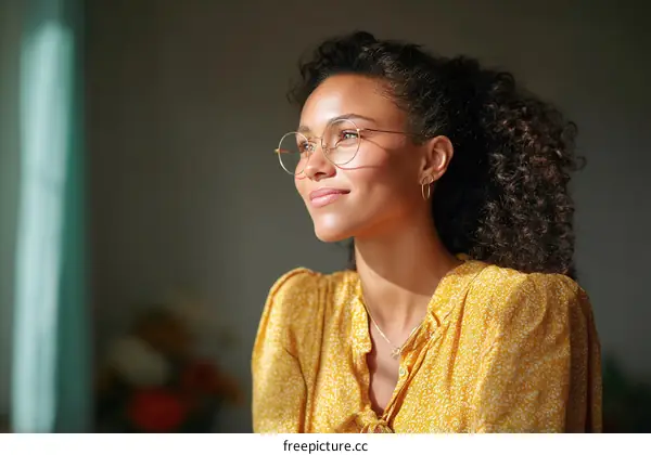 Thoughtful Woman with Glasses in Sunlight