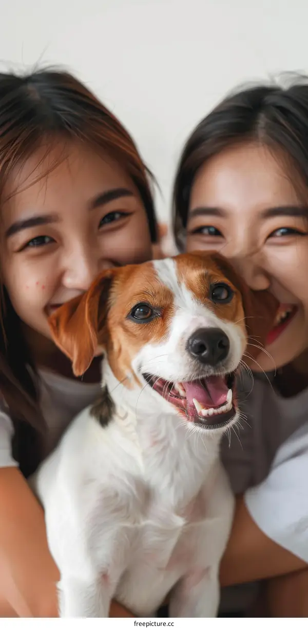 Two Asian women with a dog
