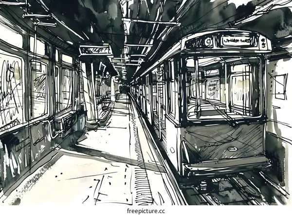 Subway Station Ink Illustration