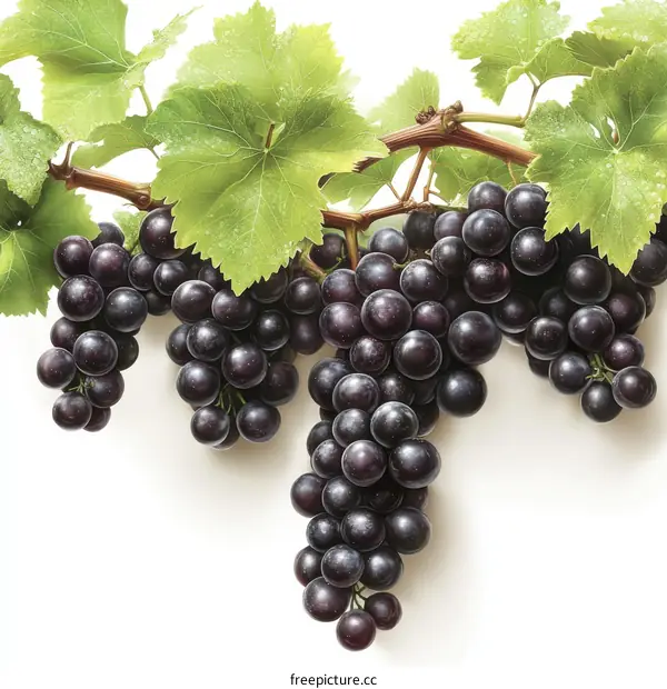 Fresh Dark Grapes with Leaves