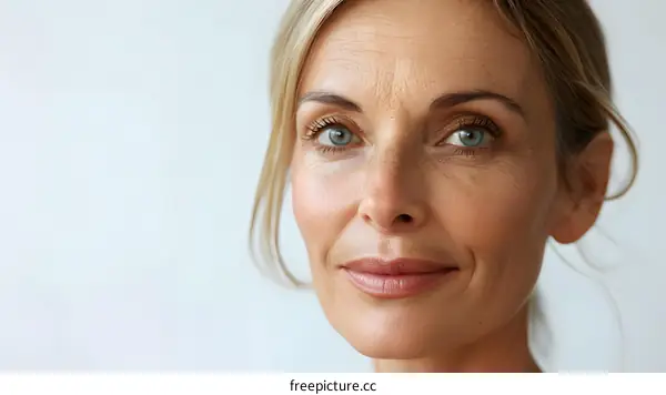 Portrait of a beautiful mature woman with blue eyes