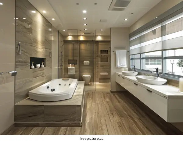 Modern bathroom with jacuzzi and walk in shower