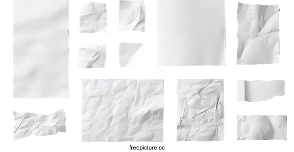[Transparent Background PNG]Collection of Crumpled Paper Pieces on White Background
