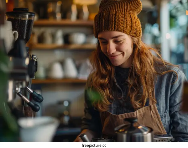 redhead barista making coffee
