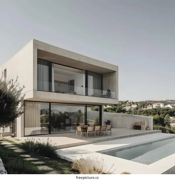 Modern Concrete House with Swimming Pool and Terrace