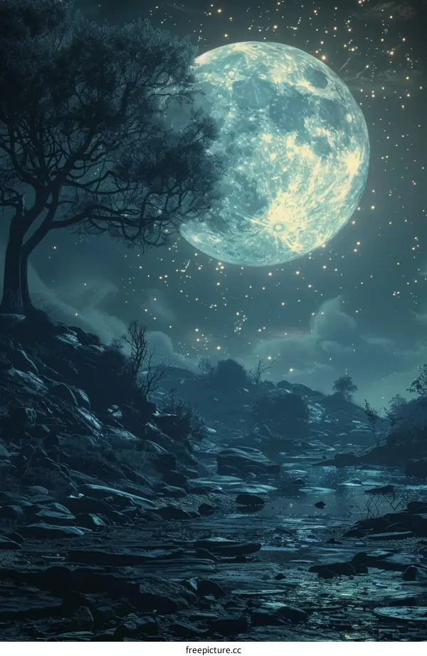 Enchanting Lunar Landscape with Tranquil River