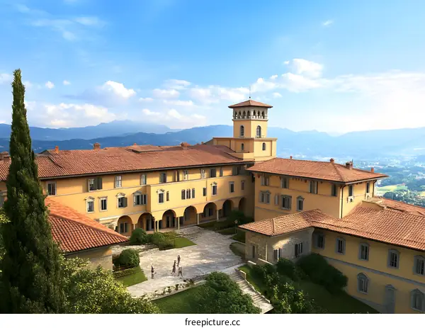 Italian Villa with Courtyard and Mountain View