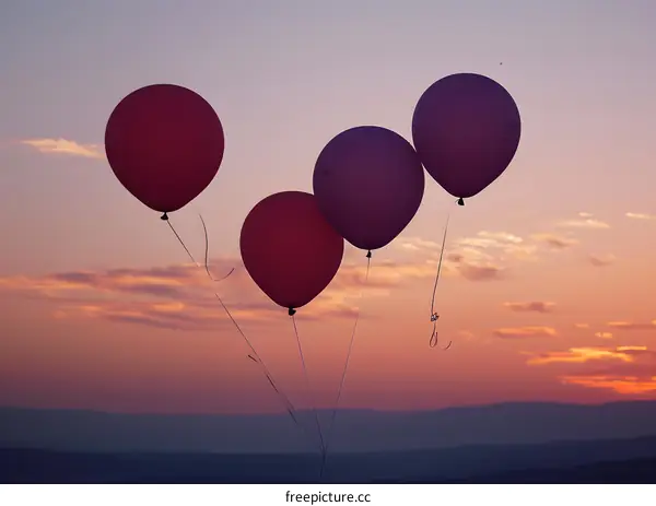 Four Balloons Floating in the Sunset Sky