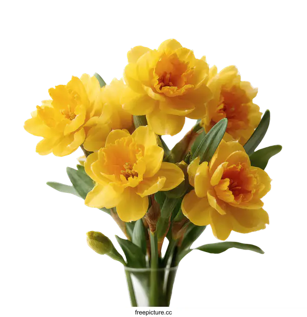 [Transparent Background PNG]Close-up Bouquet of Yellow Daffodils in Vase