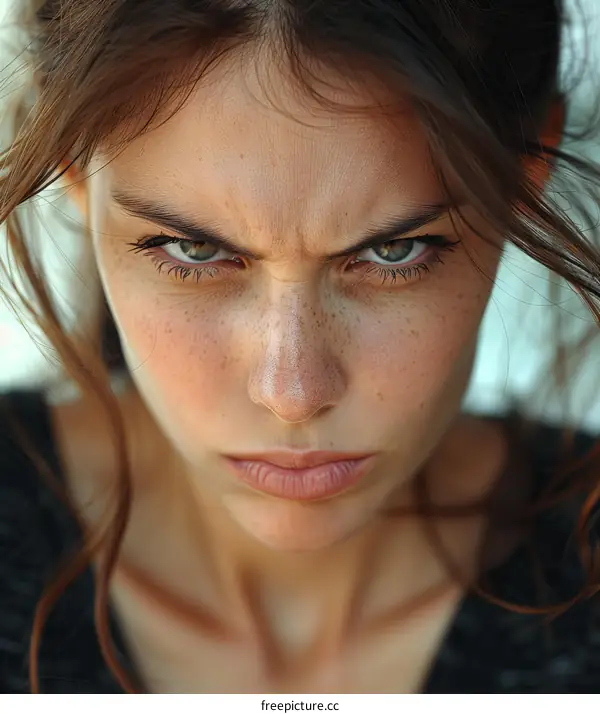 Close-up Portrait of a Woman with Angry Expression