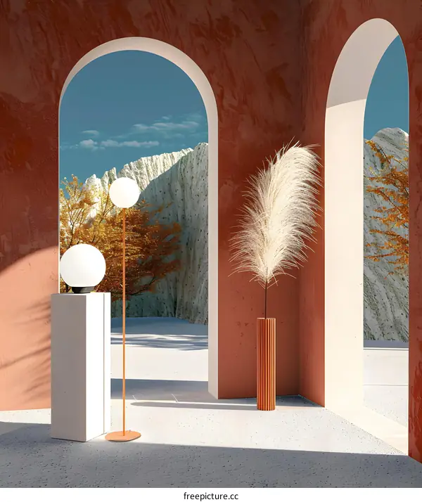 Minimalist Interior Design with Arches and Pampas Grass