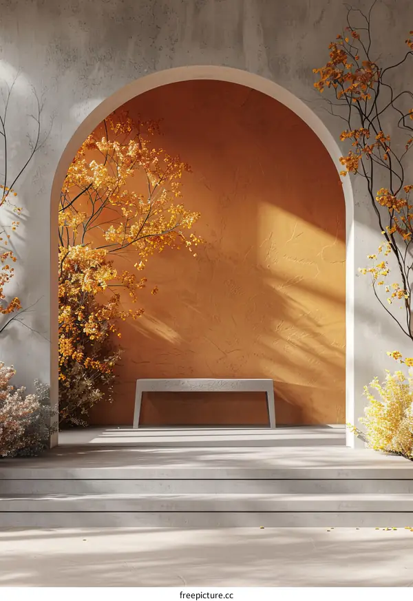 Autumnal Archway with Outdoor Bench