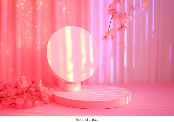 Pink Aesthetic Minimalist Scene with Floral Decor