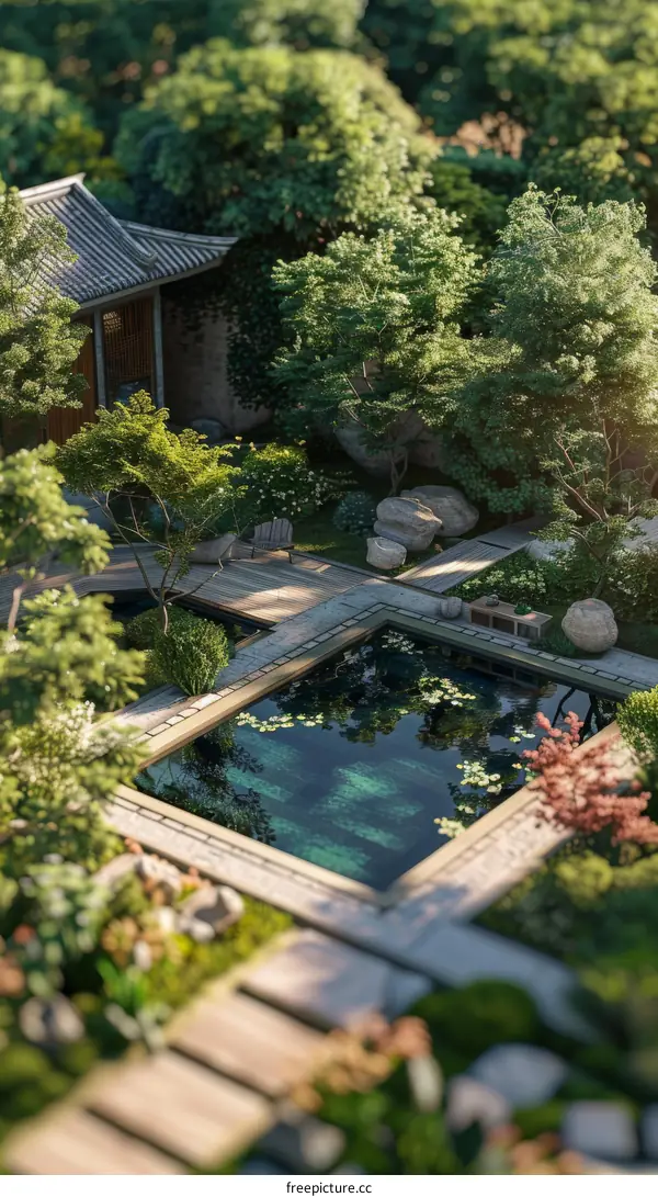 A peaceful and quiet courtyard with Japanese artistic conception