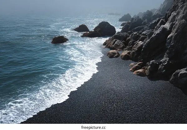 Coastal Black Sand Beach Scene