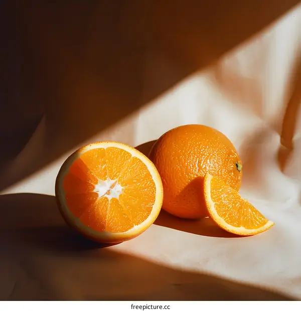 Fresh Orange Fruit Slices on Light Brown Background