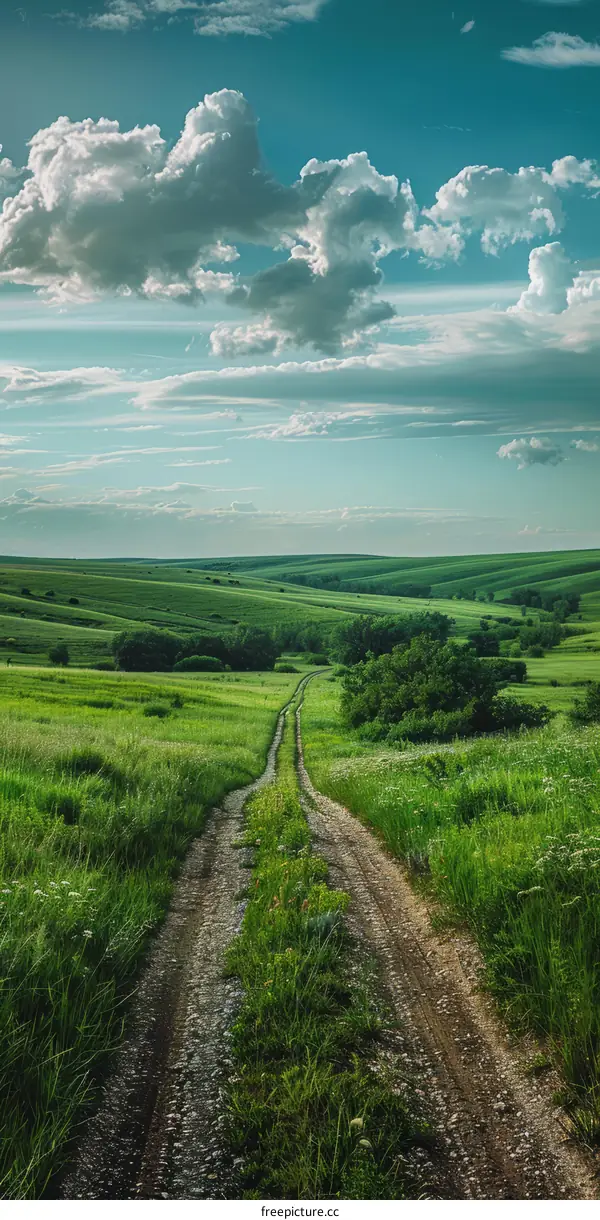 Country Road Through Verdant Fields