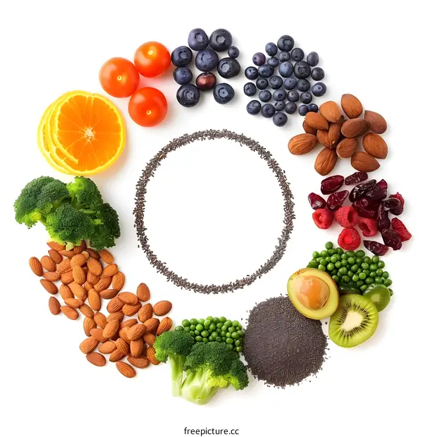 Colorful Fruits and Vegetables arranged in a Circle