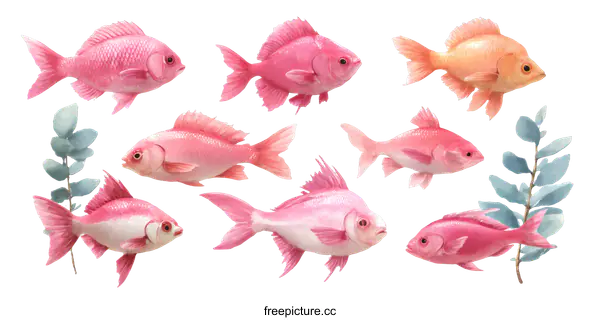 [Transparent Background PNG]Colorful Pink Fish Illustration with Water Color Style