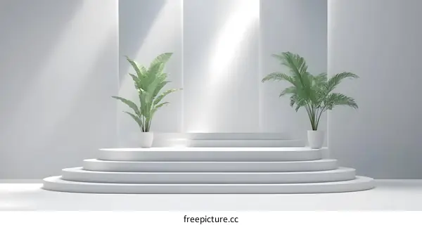 White Minimalist Podium with Plants