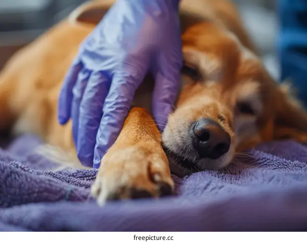 Veterinarian Examining Sick Dog's Paw
