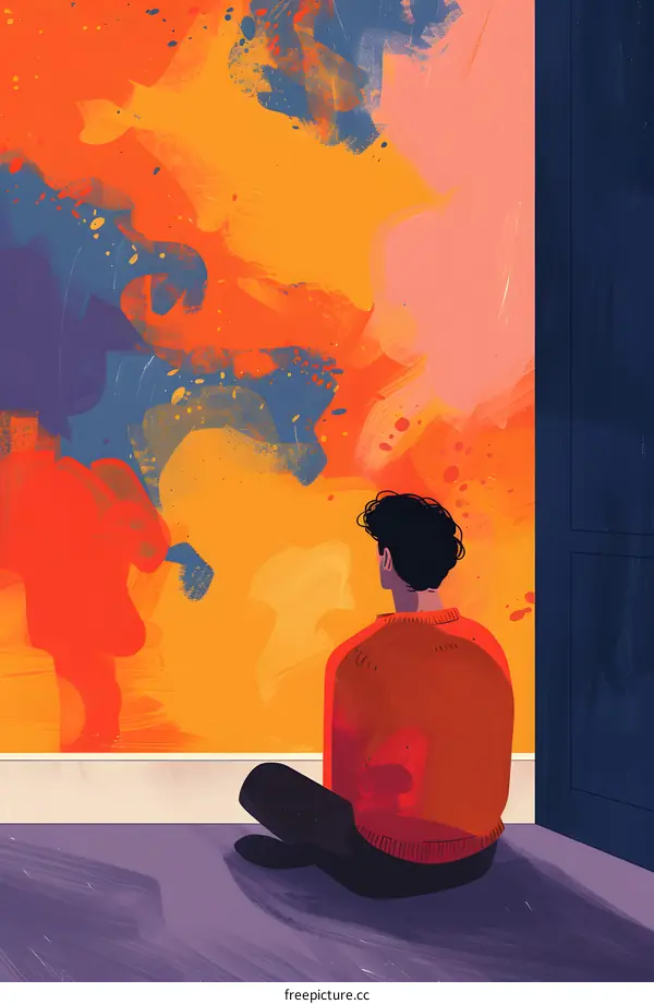 Man Sitting In Front Of Colorful Wall