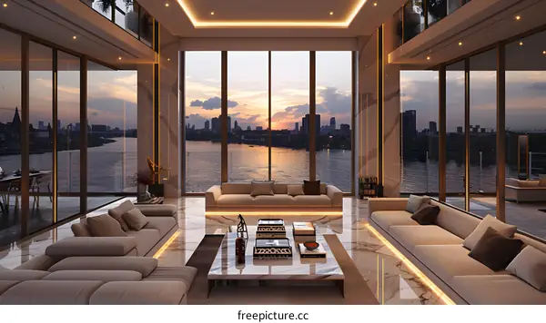 Luxurious Living Room with City View