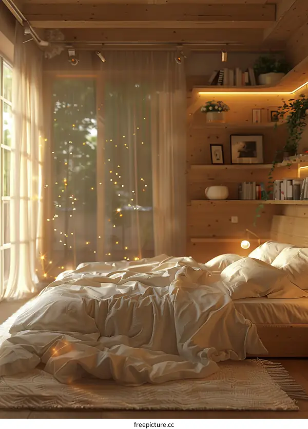 Cozy and Serene Bedroom with Sunlight Streaming In