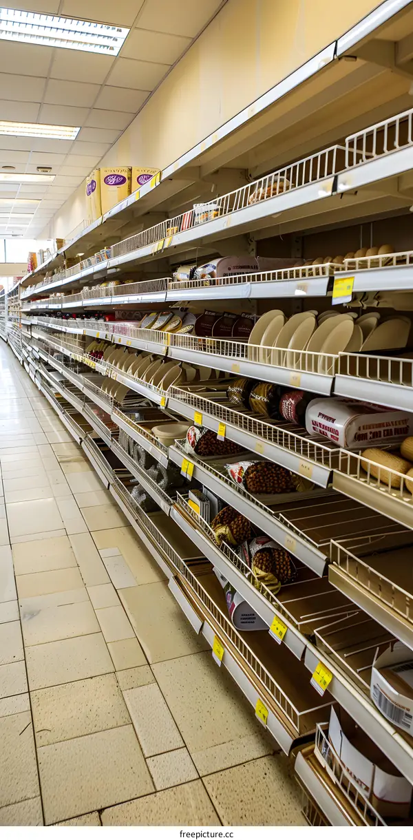 Empty Grocery Store Shelves with Food Products