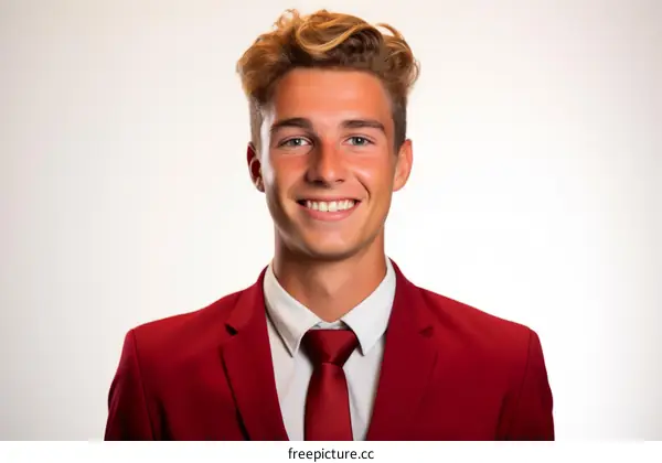 Young professional man wearing red suit and tie