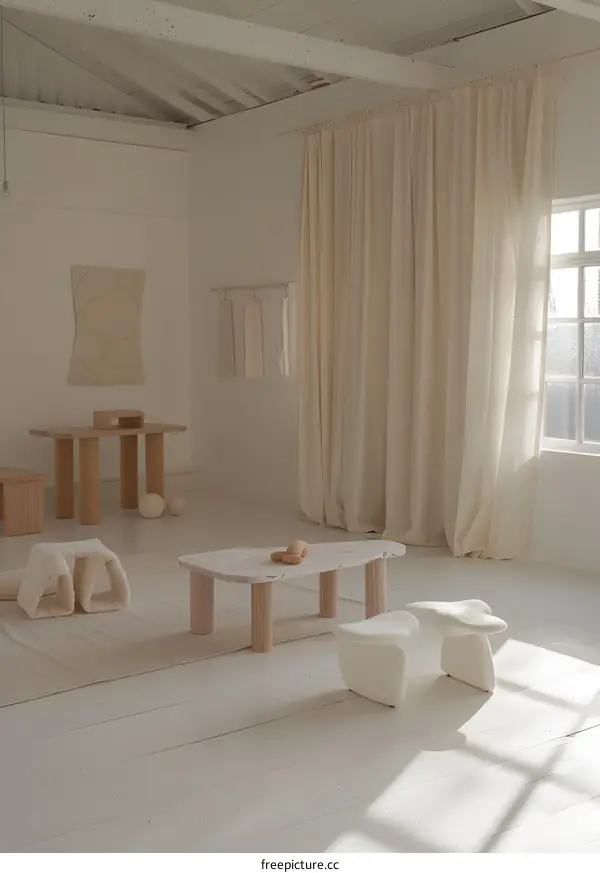 Minimalist White Interior Design with Wooden Furniture and Natural Light