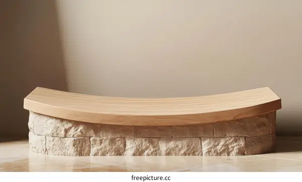 Wooden Display Platform with Stone Base