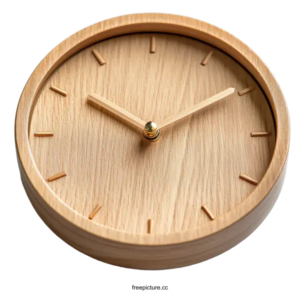 [Transparent Background PNG]Wooden Wall Clock with Minimalist Design