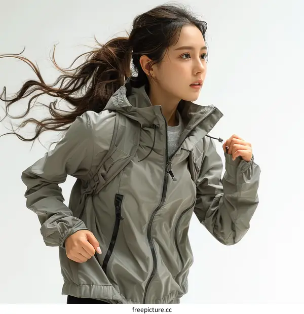 Asian young woman in sportswear running