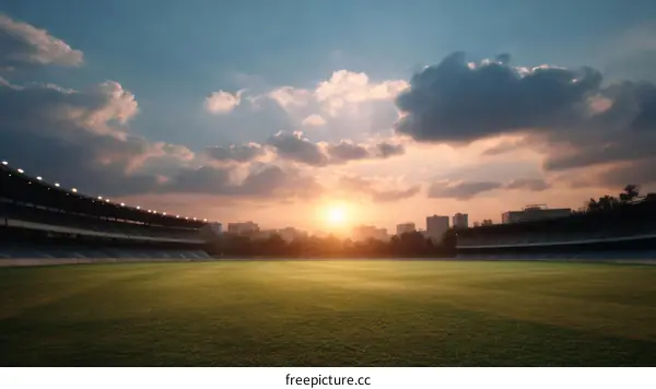 Empty Stadium at Sunset Cityscape