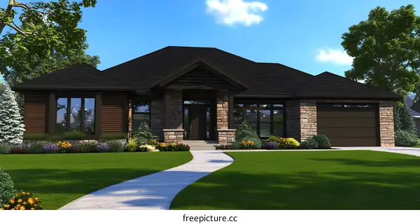 Modern Home Exterior Design with Stone and Wood