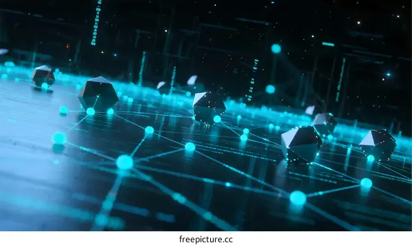 Futuristic Network Structure with Geometric Shapes and Connections