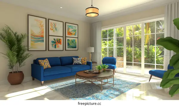 Modern Living Room Interior Design with Large Windows