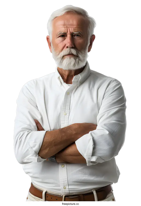 [Transparent Background PNG]Portrait of a serious senior man with crossed arms