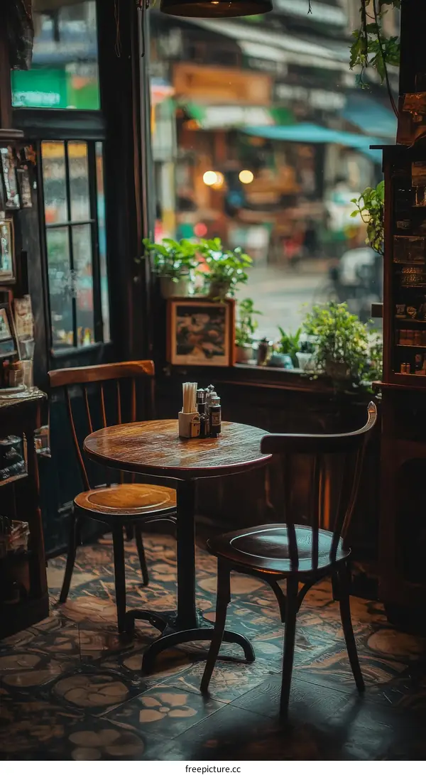 Cozy Corner Cafe Interior with Wooden Furniture