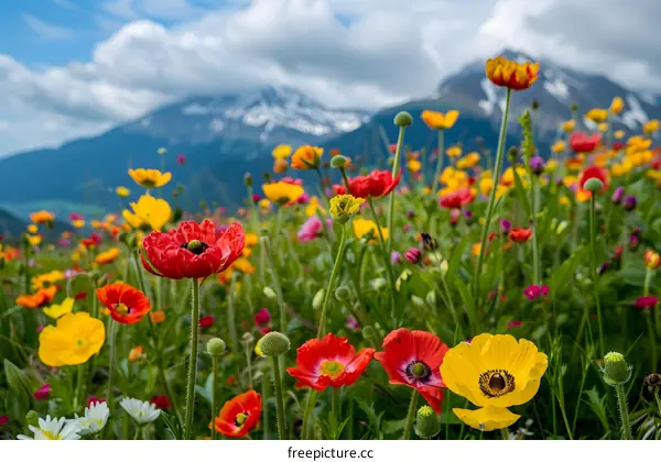 Field of Flowers with Mountain Background