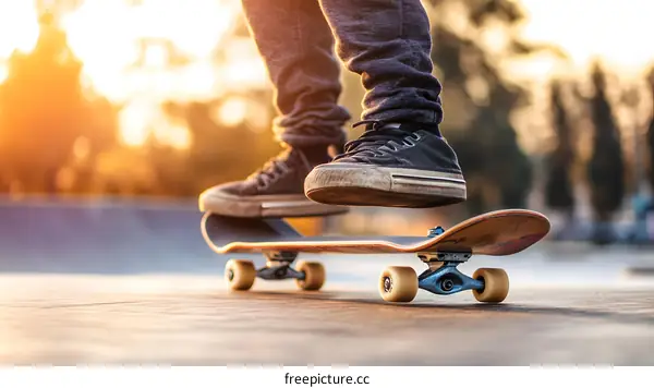 Skateboarding at Sunset, Close Up of Legs and Skateboard