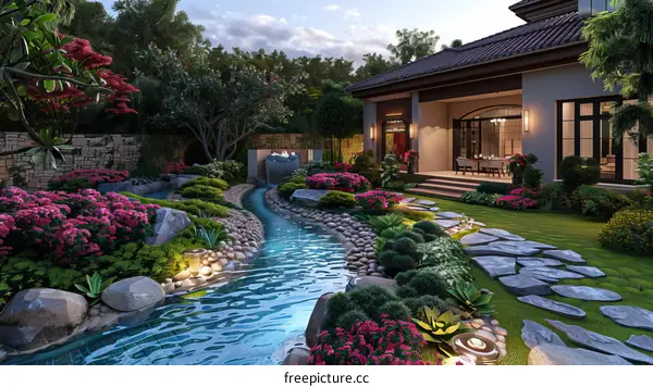 House Plan of Villa with Courtyard Exterior and Landscape Design