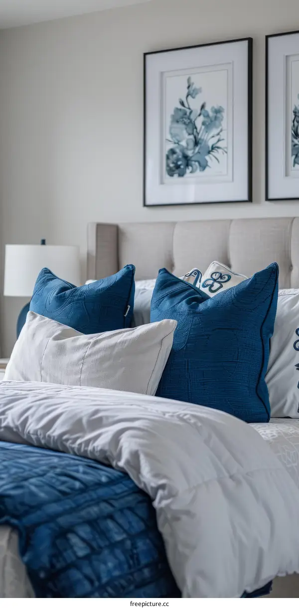 Blue and white bedroom with coastal theme
