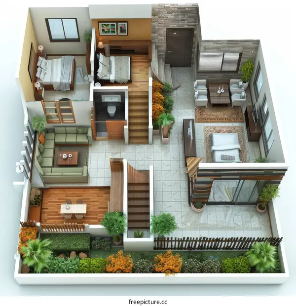 Three-Story House Interior Design: Living Room, Bedroom, Kitchen & Bathroom