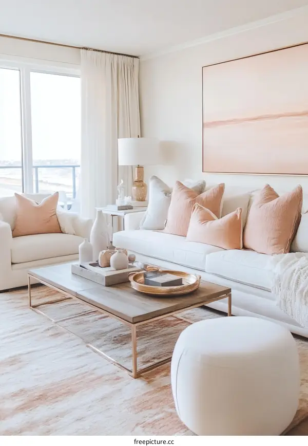Modern Beige and Peach Living Room Interior Design