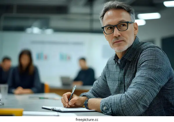 Businessman Taking Notes In Meeting Room