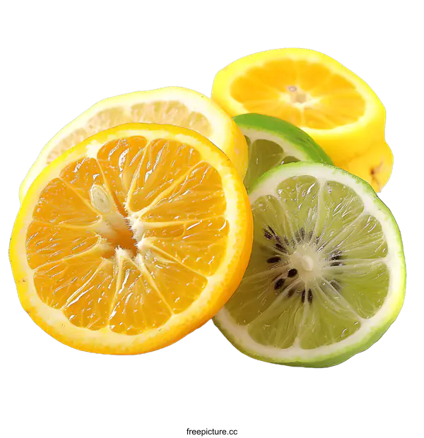 [Transparent Background PNG]Close Up of Freshly Cut Citrus Fruit Slices